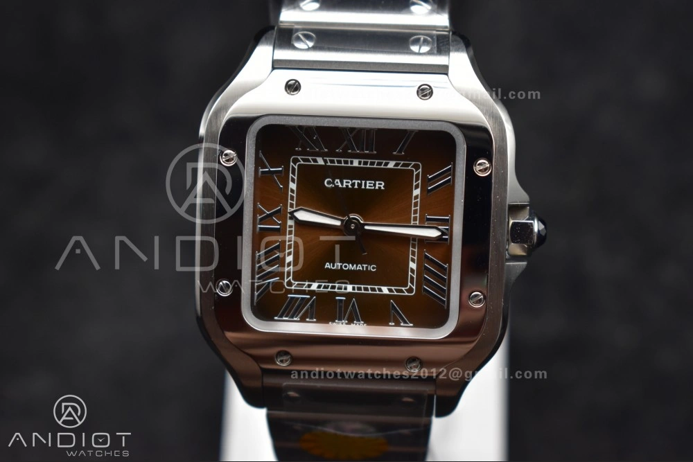 Santos de Cartier 35mm SS AF 1:1 Best Edition Brown Dial on SS Smart Links Bracelet MIYOTA Unique 224