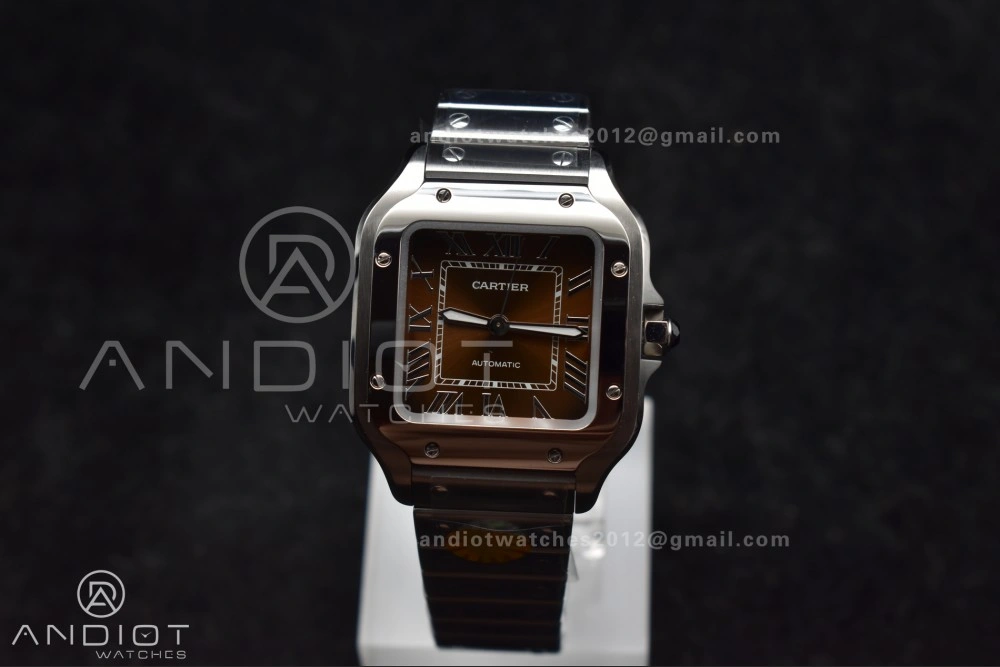 Santos de Cartier 35mm SS AF 1:1 Best Edition Brown Dial on SS Smart Links Bracelet MIYOTA Unique 224