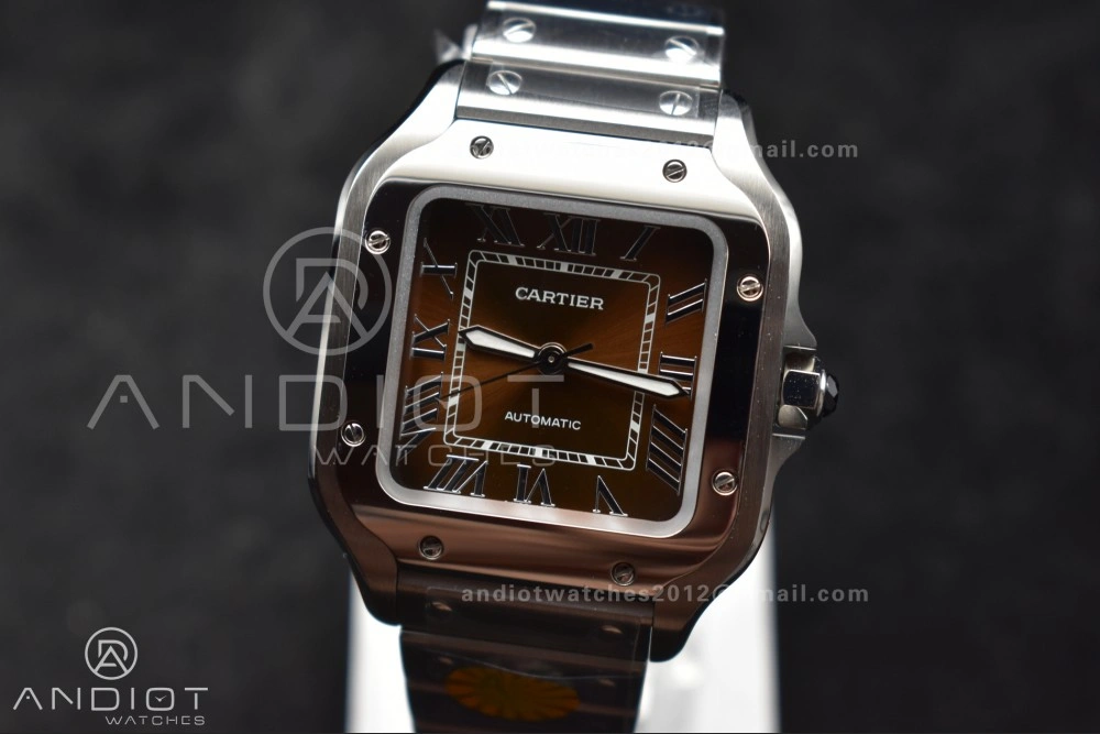 Santos de Cartier 35mm SS AF 1:1 Best Edition Brown Dial on SS Smart Links Bracelet MIYOTA Unique 224