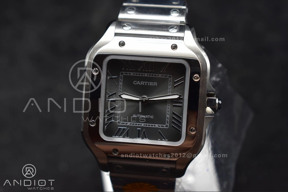 Casual Santos de Cartier 35mm SS AF 1:1 Best Edition Gray Dial on SS Smart Links Bracelet MIYOTA 225