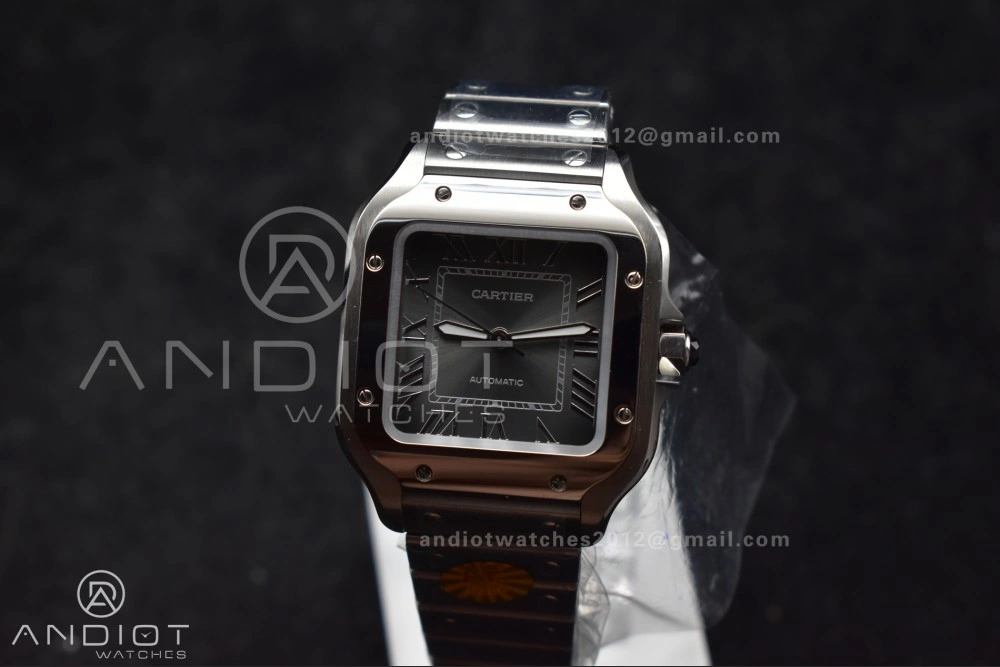 Casual Santos de Cartier 35mm SS AF 1:1 Best Edition Gray Dial on SS Smart Links Bracelet MIYOTA 225