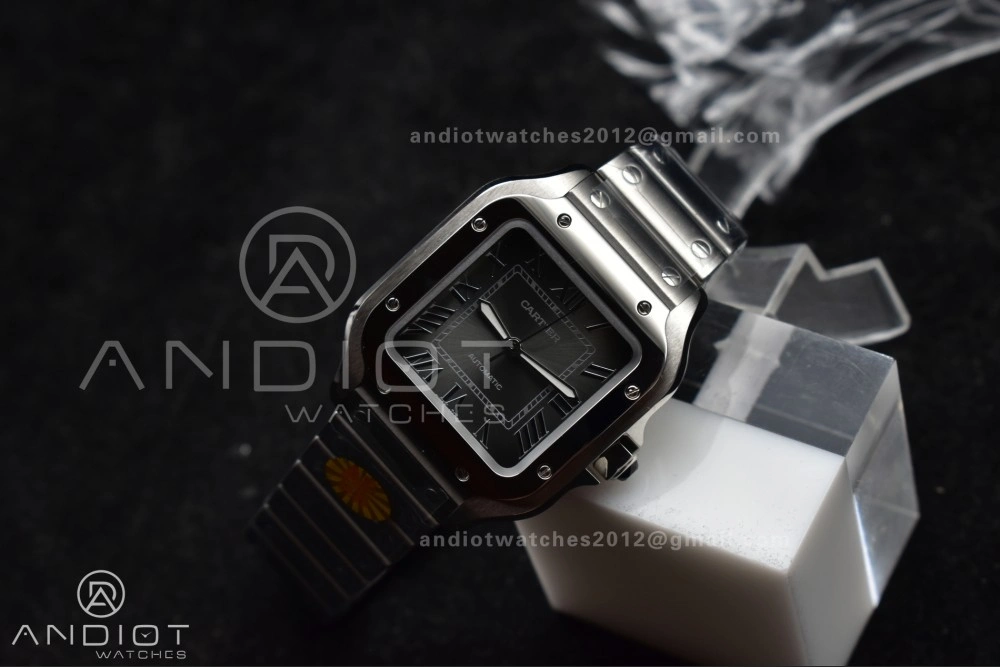Casual Santos de Cartier 35mm SS AF 1:1 Best Edition Gray Dial on SS Smart Links Bracelet MIYOTA 225