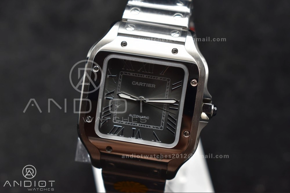 Casual Santos de Cartier 35mm SS AF 1:1 Best Edition Gray Dial on SS Smart Links Bracelet MIYOTA 225