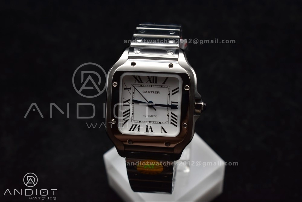 RelaxedFit Santos de Cartier 35mm SS AF 1:1 Best Edition White Dial on SS Smart Links Bracelet MIYOTA 220