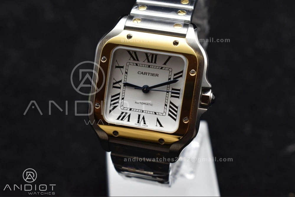TopPick Santos de Cartier 35mm SS YG BVF 1:1 Best Edition White Dial on SS YG SmartLinks Bracelet MIYOTA 9015 V 218