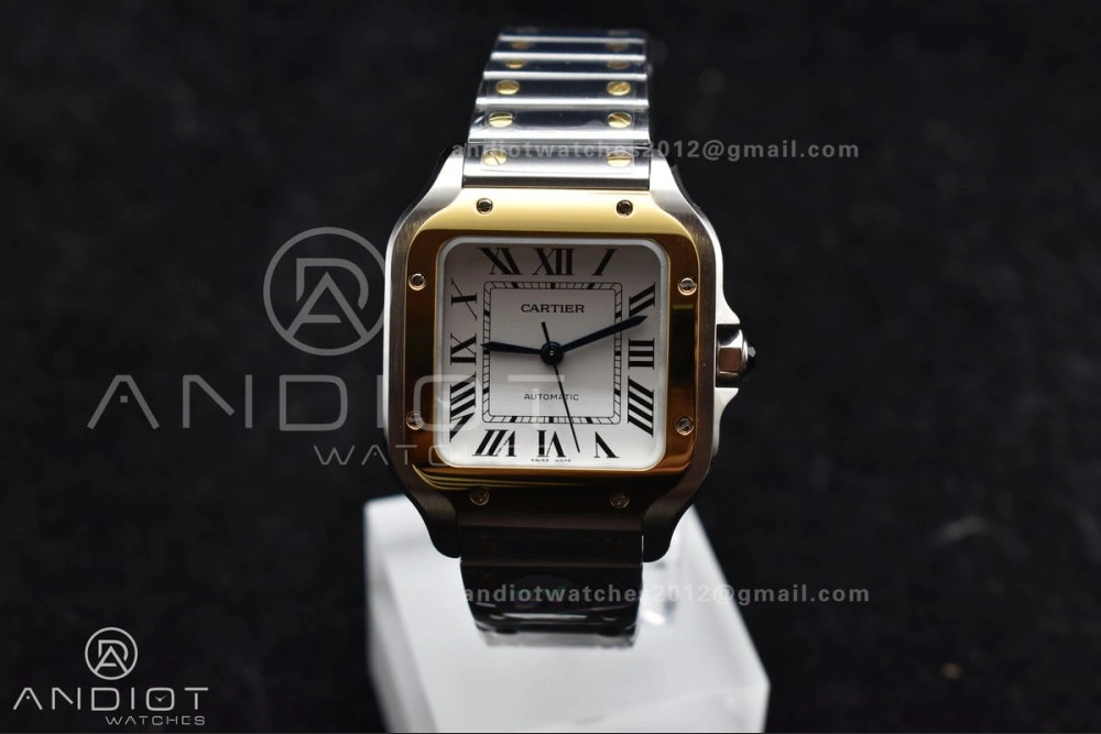 Santos de Cartier 35mm SS YG BVF 1:1 Best Edition White Dial on SS YG SmartLinks Bracelet MIYOTA 9015 V StreetReady 1096