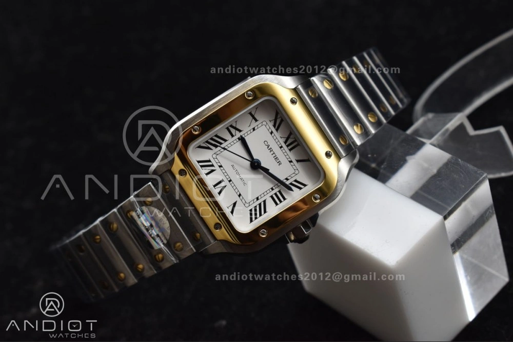 Santos de Cartier 35mm SS YG BVF 1:1 Best Edition White Dial on SS YG SmartLinks Bracelet MIYOTA 9015 V StreetReady 1096