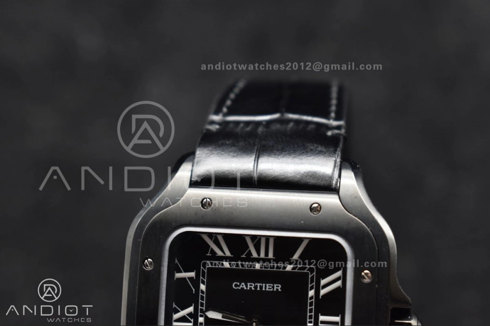 Santos de Cartier 40mm PVD BVF 1:1 Best Edition Black Dial on Black Leather Strap MIYOTA Timeless 236