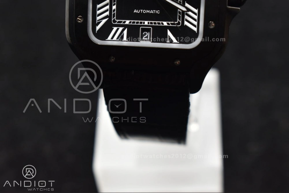 Santos de Cartier 40mm PVD BVF 1:1 Best Edition Black Dial on Black Leather Strap MIYOTA Timeless 236