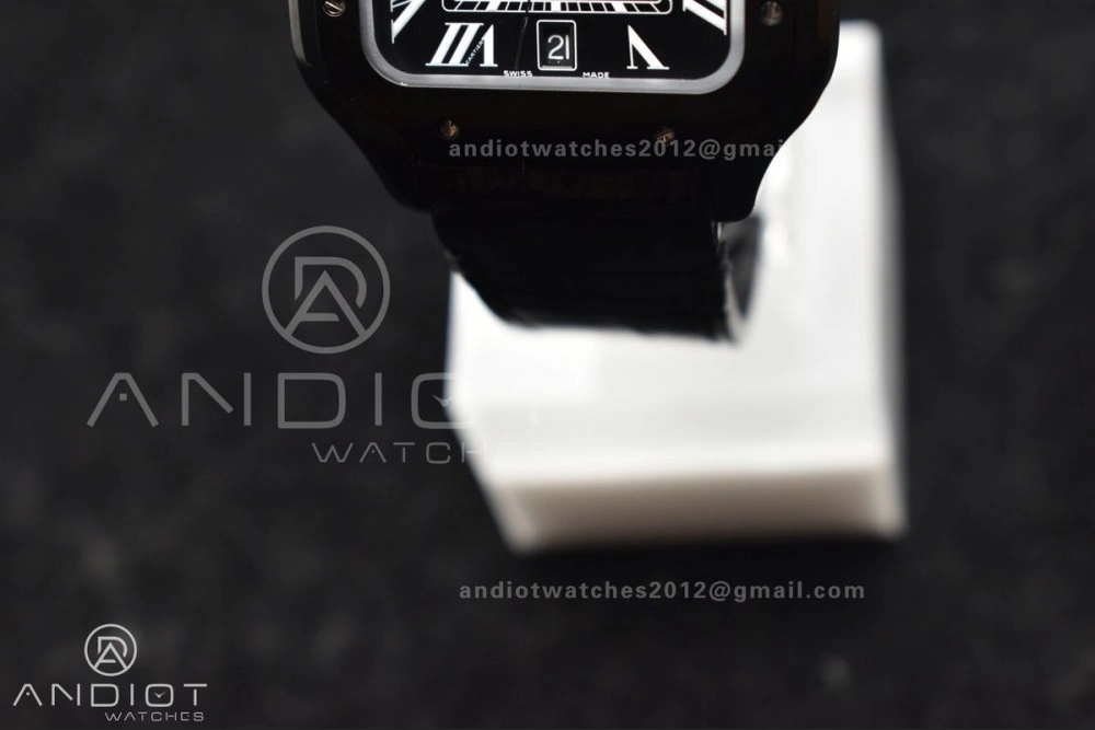 Santos de Cartier 40mm PVD BVF 1:1 Best Edition Black Dial on Black Leather Strap MIYOTA Timeless 236