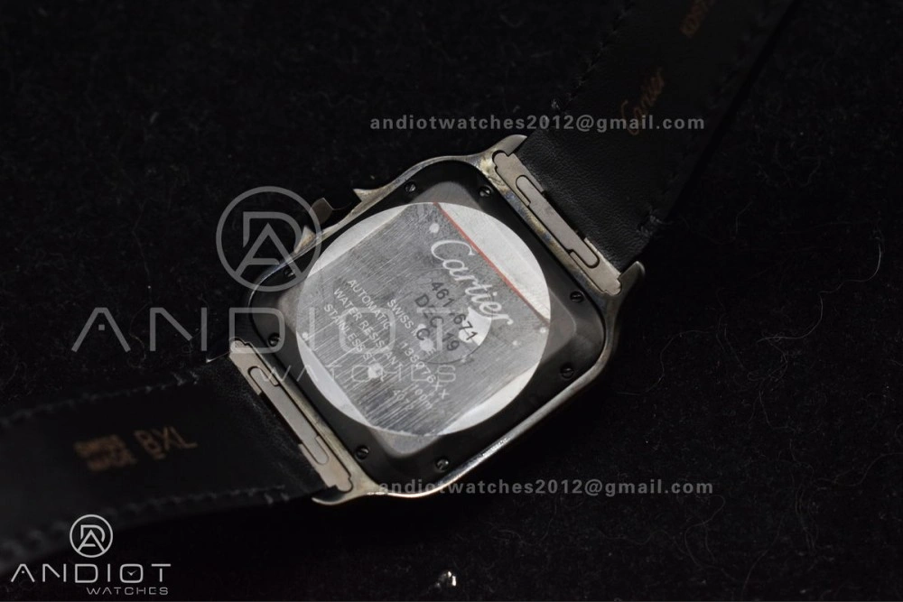 Santos de Cartier 40mm PVD BVF 1:1 Best Edition Black Dial on Black Leather Strap MIYOTA Timeless 236