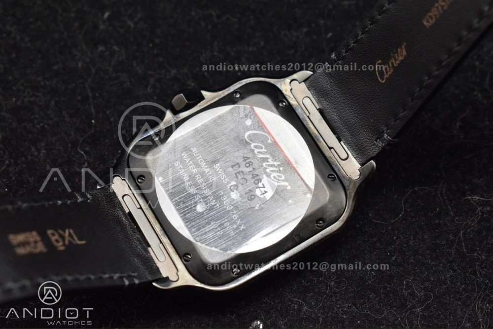 Santos de Cartier 40mm PVD BVF 1:1 Best Edition Black Dial on Black Leather Strap MIYOTA Timeless 236