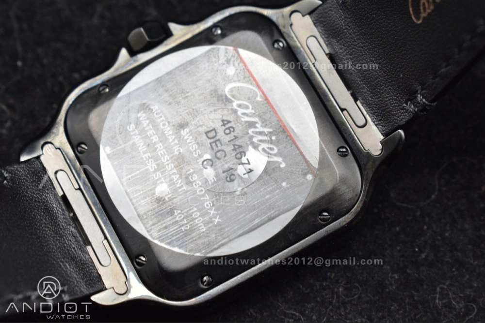 Santos de Cartier 40mm PVD BVF 1:1 Best Edition Black Dial on Black Leather Strap MIYOTA Timeless 236