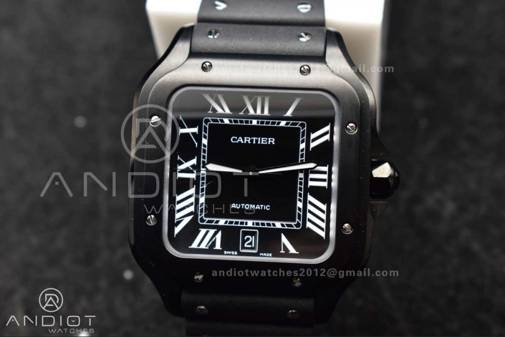 Affordable Santos de Cartier 40mm PVD BVF 1:1 Best Edition Black Dial on Rubber Strap MIYOTA 232