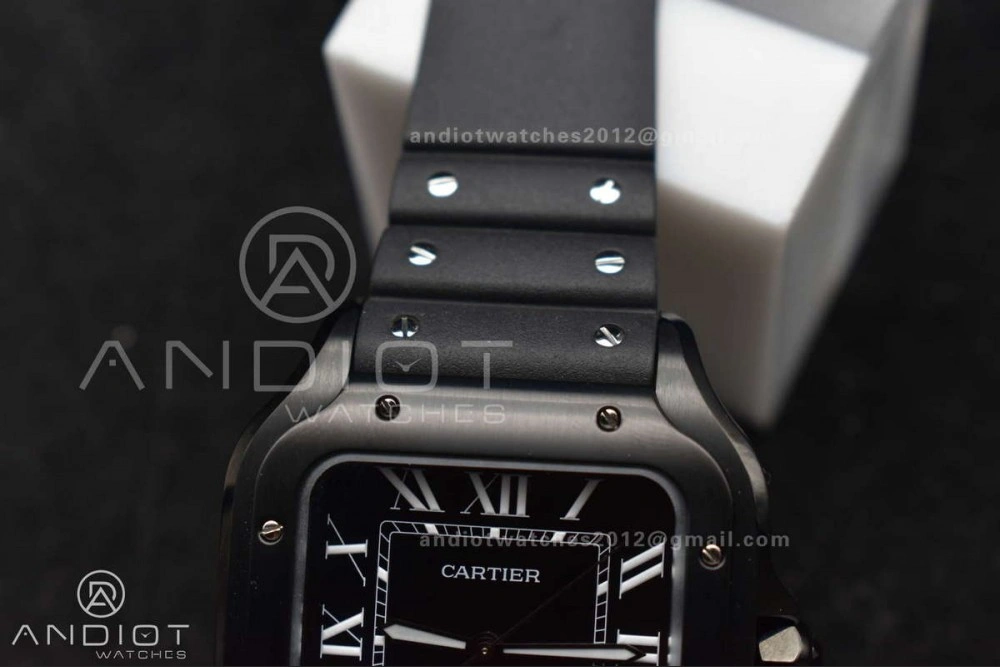 Affordable Santos de Cartier 40mm PVD BVF 1:1 Best Edition Black Dial on Rubber Strap MIYOTA 232