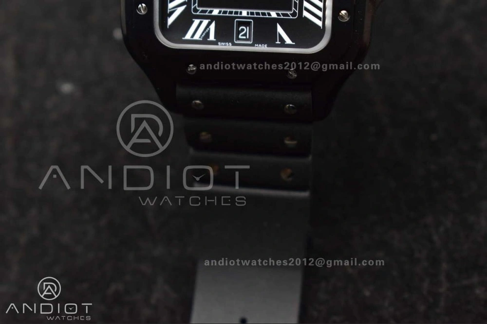 Affordable Santos de Cartier 40mm PVD BVF 1:1 Best Edition Black Dial on Rubber Strap MIYOTA 232