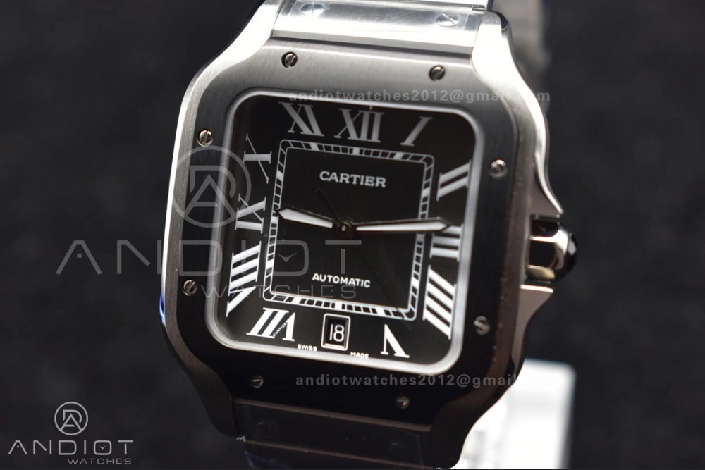 ZeroBulk Santos de Cartier 40mm SS 3KF 1:1 Best Edition White Dial Black Bezel on SS Bracelet MIYOTA 54