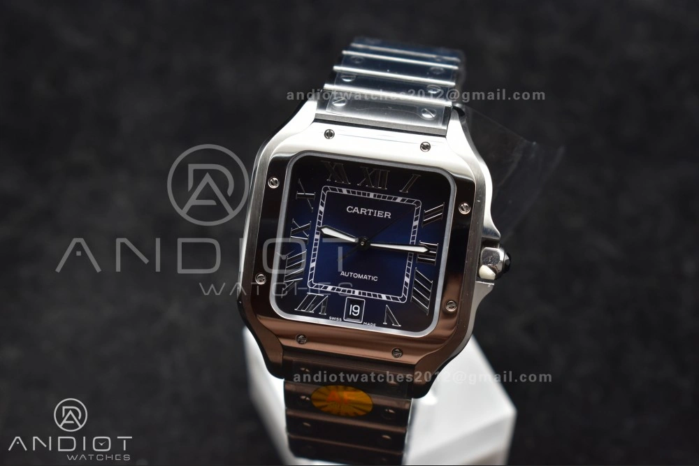 Popular Santos de Cartier 40mm SS AF 1:1 Best Edition Blue Dial on SS Smart Links Bracelet MIYOTA 221