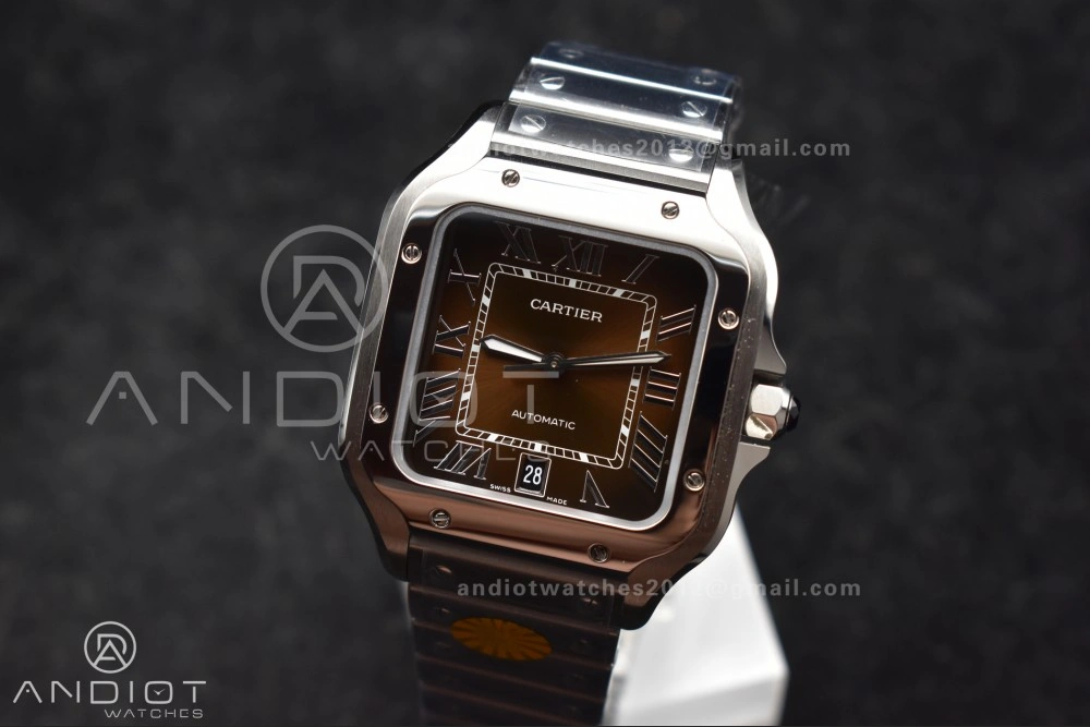 WeatherProof Santos de Cartier 40mm SS AF 1:1 Best Edition Brown Dial on SS Smart Links Bracelet MIYOTA 238