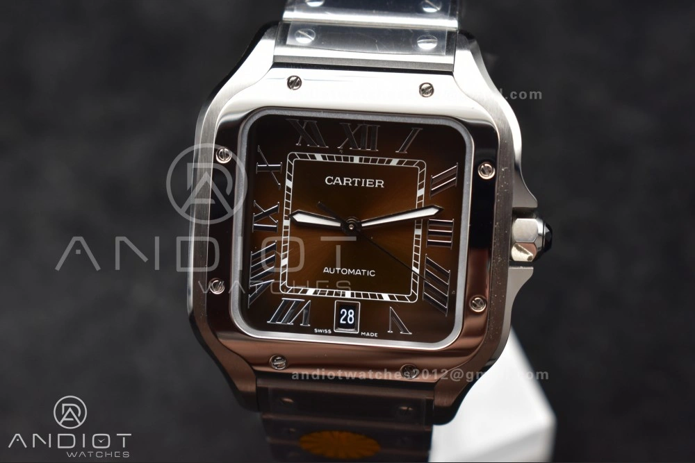 WeatherProof Santos de Cartier 40mm SS AF 1:1 Best Edition Brown Dial on SS Smart Links Bracelet MIYOTA 238