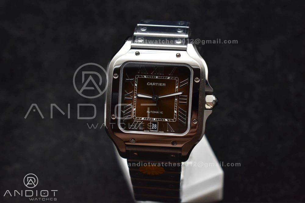 WeatherProof Santos de Cartier 40mm SS AF 1:1 Best Edition Brown Dial on SS Smart Links Bracelet MIYOTA 238