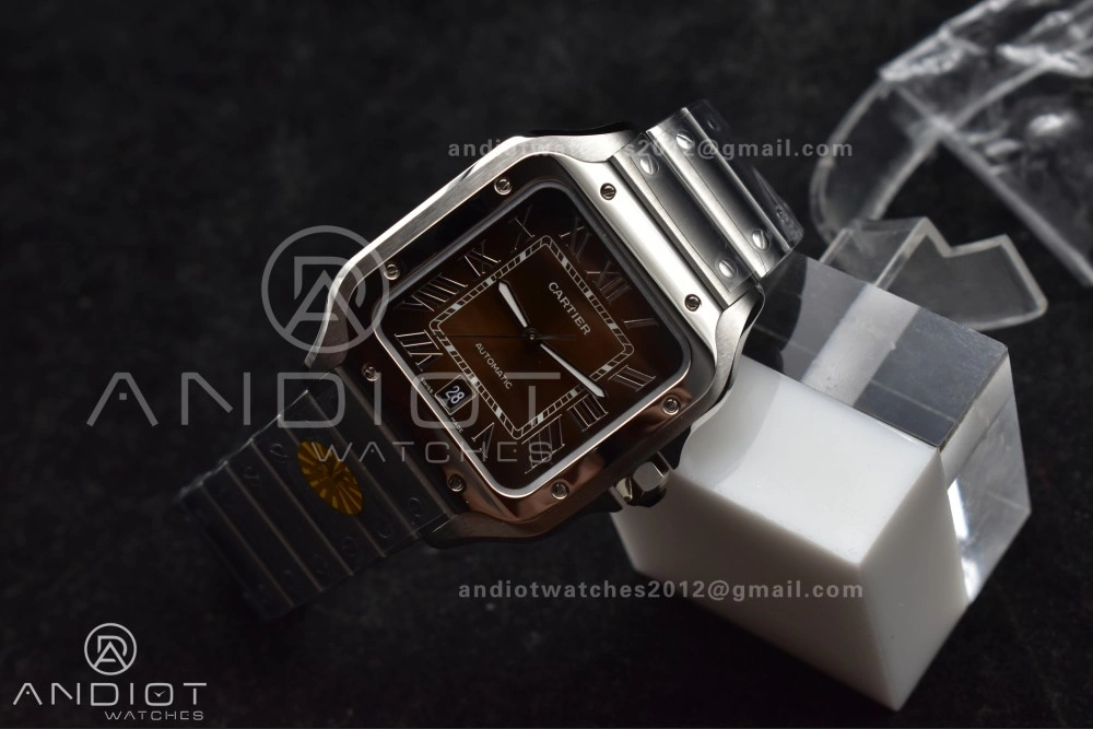 WeatherProof Santos de Cartier 40mm SS AF 1:1 Best Edition Brown Dial on SS Smart Links Bracelet MIYOTA 238