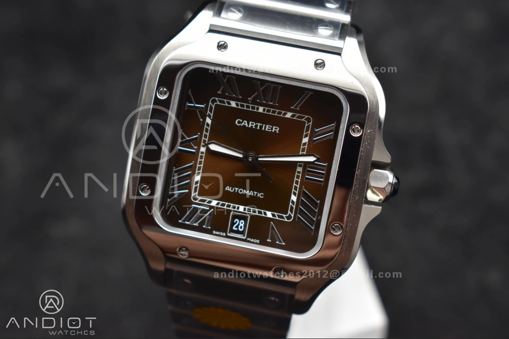 WeatherProof Santos de Cartier 40mm SS AF 1:1 Best Edition Brown Dial on SS Smart Links Bracelet MIYOTA 238