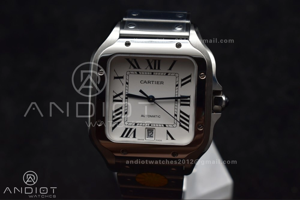 Sleek Santos de Cartier 40mm SS AF 1:1 Best Edition White Dial on SS Smart Links Bracelet MIYOTA 243