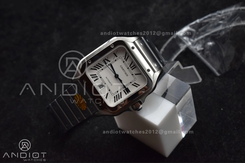 Sleek Santos de Cartier 40mm SS AF 1:1 Best Edition White Dial on SS Smart Links Bracelet MIYOTA 243