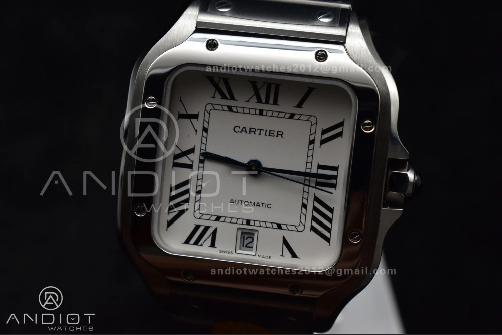 Sleek Santos de Cartier 40mm SS AF 1:1 Best Edition White Dial on SS Smart Links Bracelet MIYOTA 243