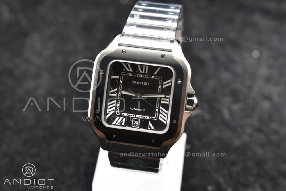Santos de Cartier 40mm SS BVF 1:1 Best Edition Gray Dial Black Bezel on SS Bracelet MIYOTA Vibrant 1050