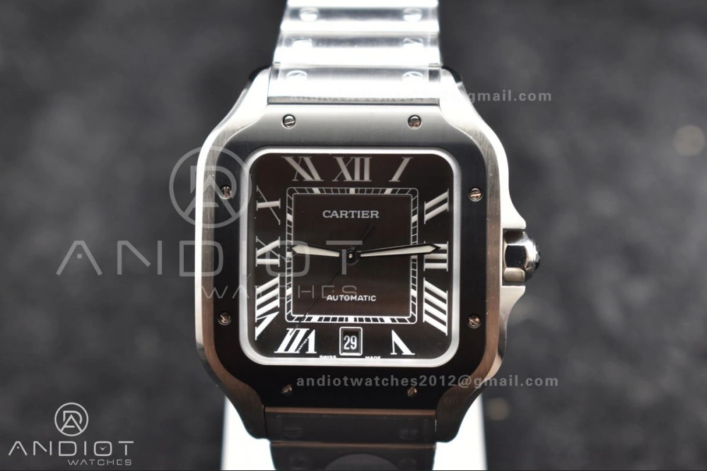 Santos de Cartier 40mm SS BVF 1:1 Best Edition Gray Dial Black Bezel on SS Bracelet MIYOTA Fashionable 246