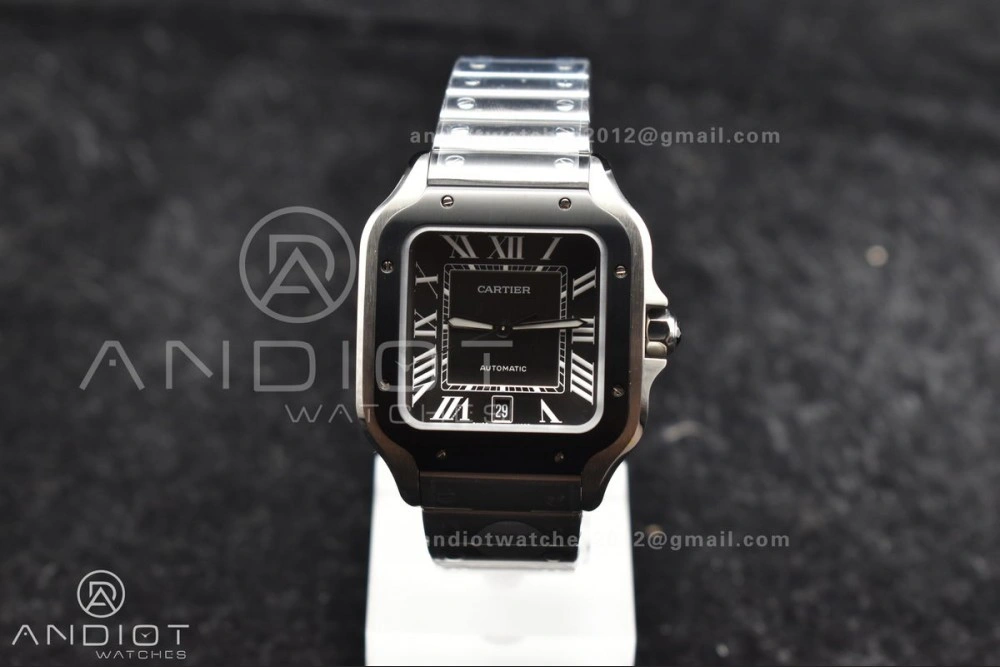 Santos de Cartier 40mm SS BVF 1:1 Best Edition Gray Dial Black Bezel on SS Bracelet MIYOTA Fashionable 246