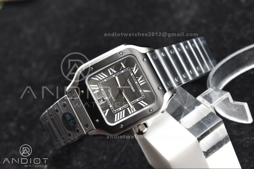 Santos de Cartier 40mm SS BVF 1:1 Best Edition Gray Dial Black Bezel on SS Bracelet MIYOTA Fashionable 246