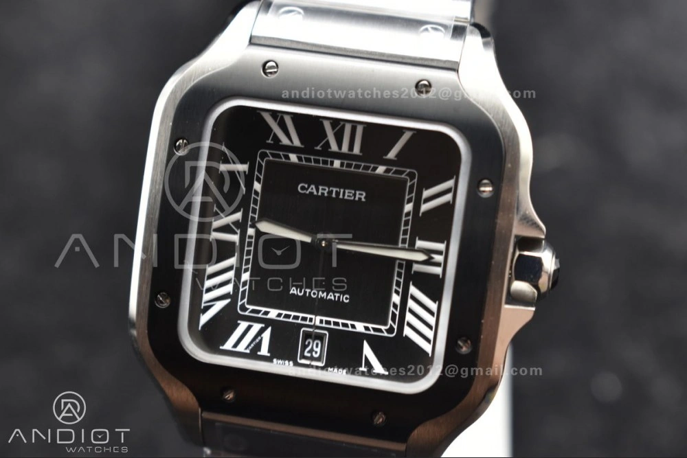 Santos de Cartier 40mm SS BVF 1:1 Best Edition Gray Dial Black Bezel on SS Bracelet MIYOTA Fashionable 246
