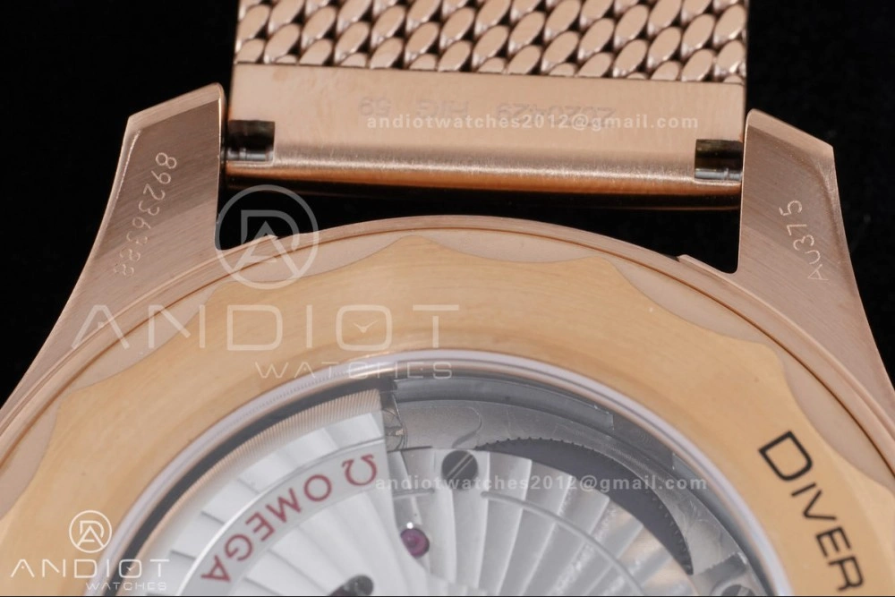 Packable Seamaster 300M Diver Rose Gold VSF 1:1 Best Edition Black Dial on Mesh Bracelet A 65