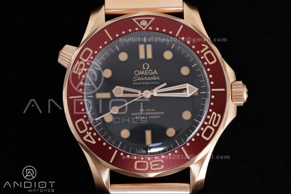 Packable Seamaster 300M Diver Rose Gold VSF 1:1 Best Edition Black Dial on Mesh Bracelet A 65