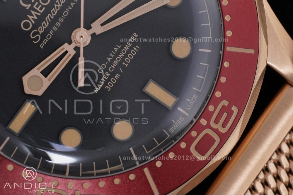 Packable Seamaster 300M Diver Rose Gold VSF 1:1 Best Edition Black Dial on Mesh Bracelet A 65