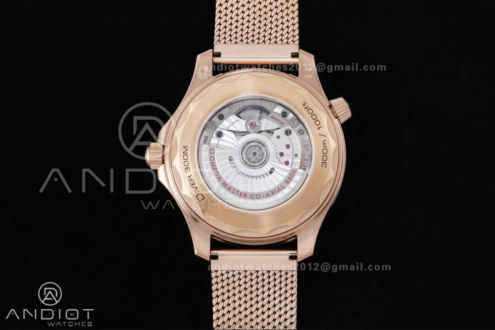 Packable Seamaster 300M Diver Rose Gold VSF 1:1 Best Edition Black Dial on Mesh Bracelet A 65