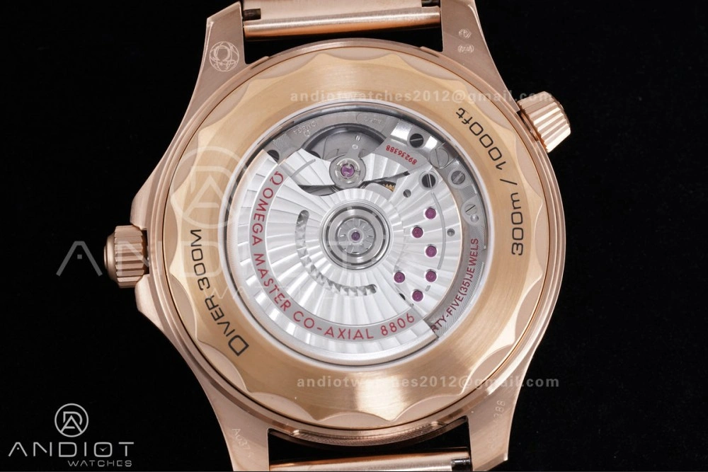 Packable Seamaster 300M Diver Rose Gold VSF 1:1 Best Edition Black Dial on Mesh Bracelet A 65