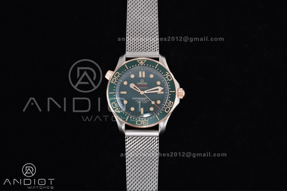 Seamaster 300M Diver Rose Gold VSF 1:1 Best Edition Green Dial on Mesh Bracelet A Thermal 64