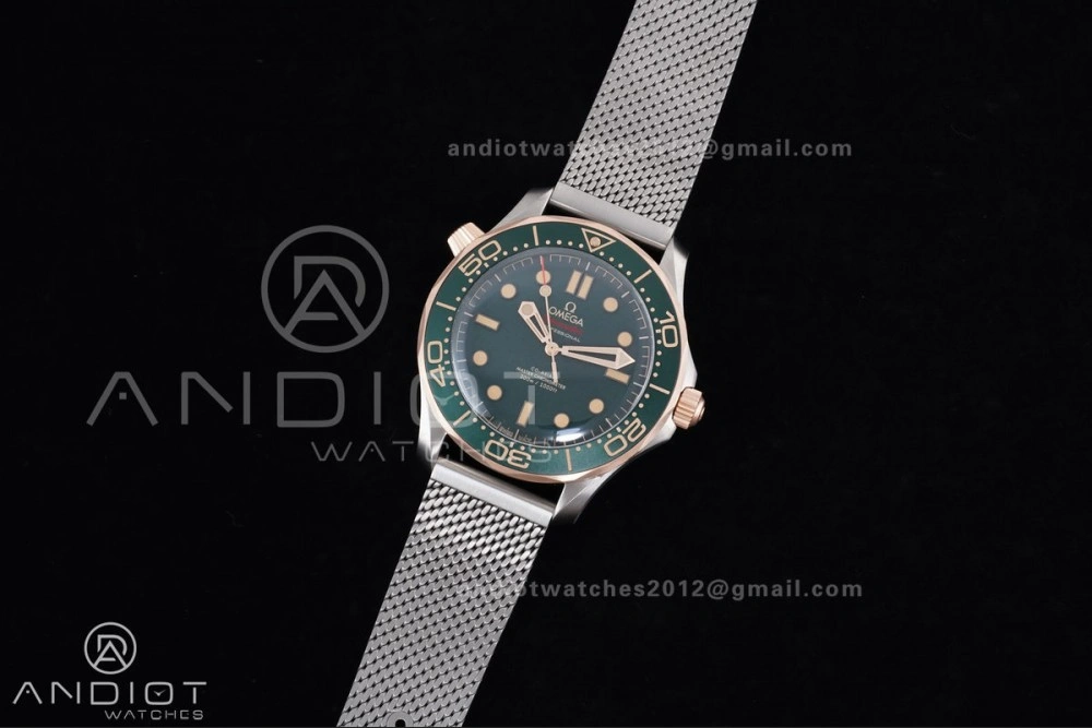 Seamaster 300M Diver Rose Gold VSF 1:1 Best Edition Green Dial on Mesh Bracelet A Thermal 64