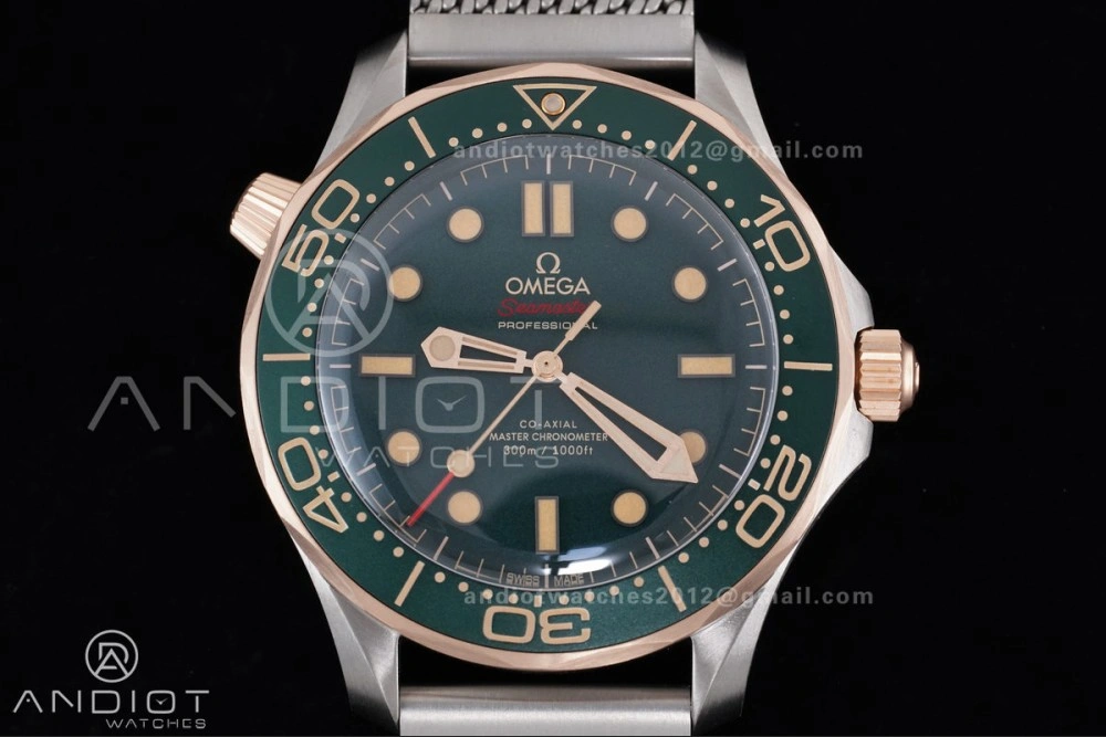 Seamaster 300M Diver Rose Gold VSF 1:1 Best Edition Green Dial on Mesh Bracelet A Thermal 64