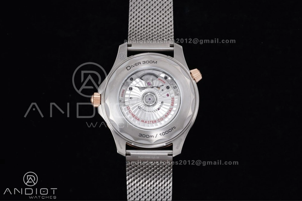 Seamaster 300M Diver Rose Gold VSF 1:1 Best Edition Green Dial on Mesh Bracelet A Thermal 64