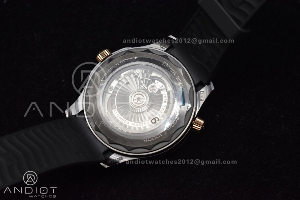 Neat Seamaster 300m 43.5mm Black Ceramic VSF 1:1 Best Edition Black Dial RG Bezel on Black Rubber Strap A 1070