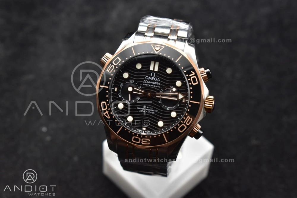 Seamaster 300m Chrono SS RG OMF 1:1 Best Edition Black Dial on SS Strap A MoistureWicking 63