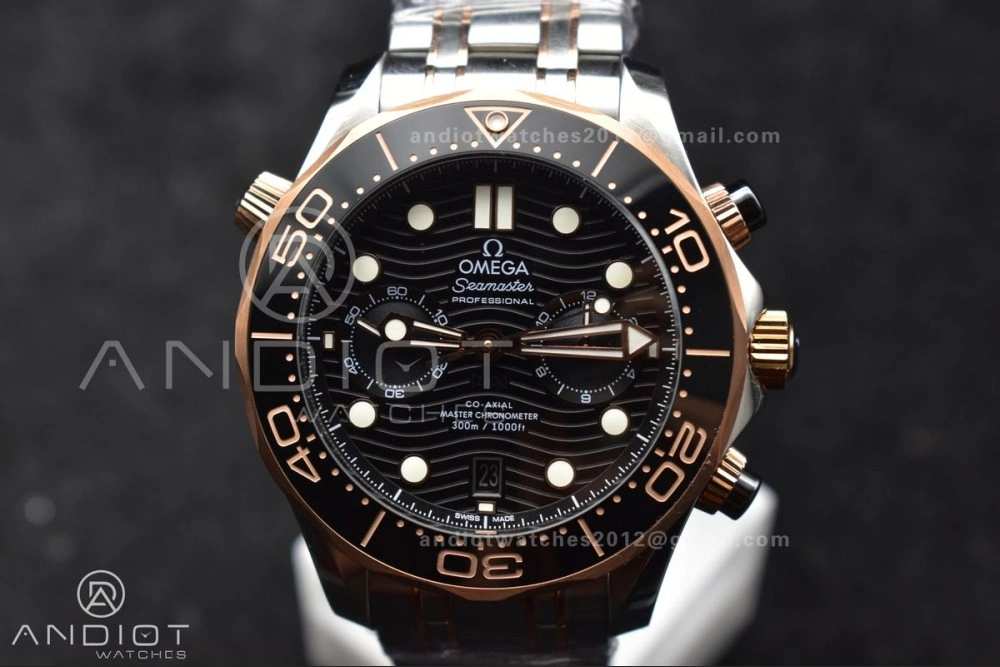 Seamaster 300m Chrono SS RG OMF 1:1 Best Edition Black Dial on SS Strap A MoistureWicking 63