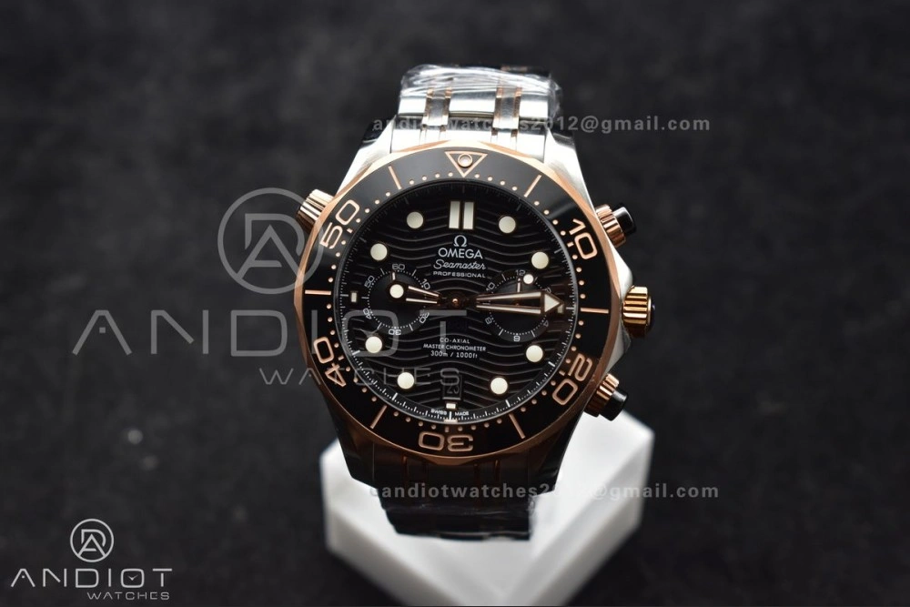 Seamaster 300m Chrono SS RG OMF 1:1 Best Edition Black Dial on SS Strap A MoistureWicking 63
