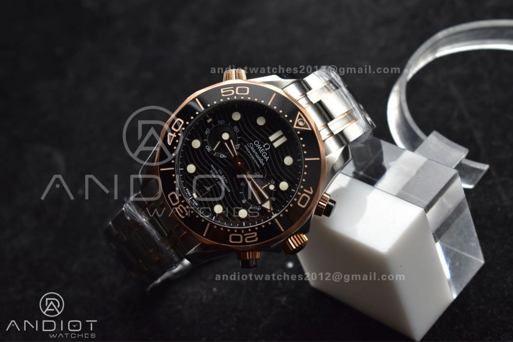 Seamaster 300m Chrono SS RG OMF 1:1 Best Edition Black Dial on SS Strap A MoistureWicking 63