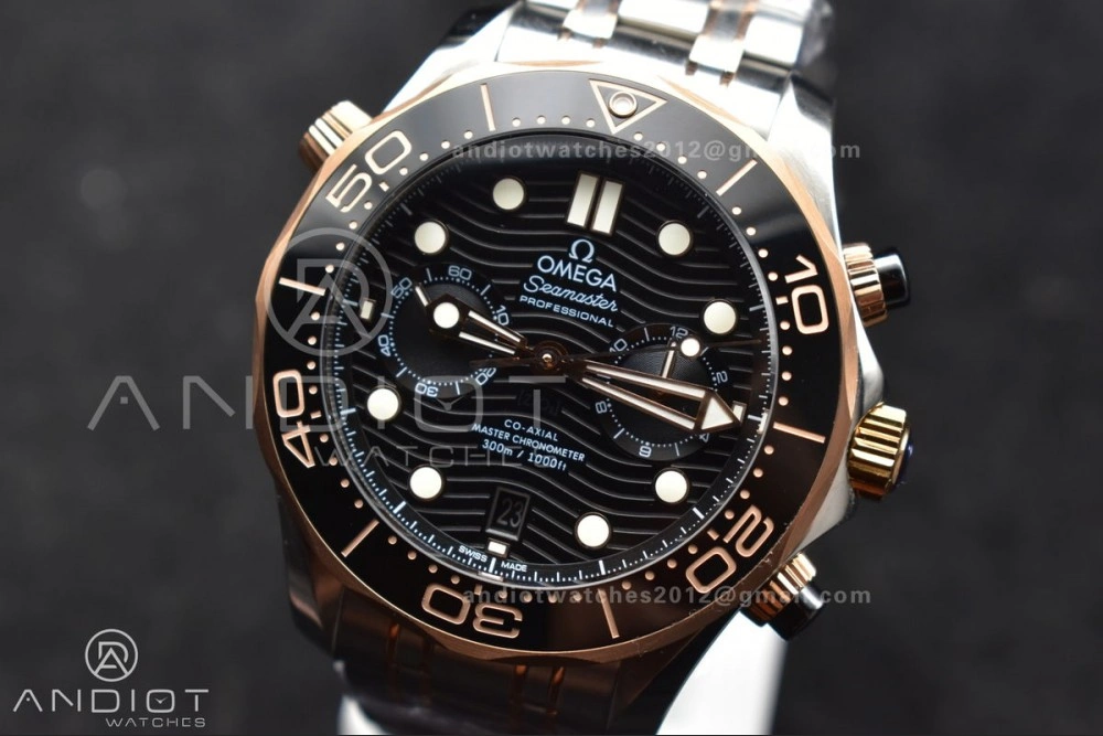 Seamaster 300m Chrono SS RG OMF 1:1 Best Edition Black Dial on SS Strap A MoistureWicking 63